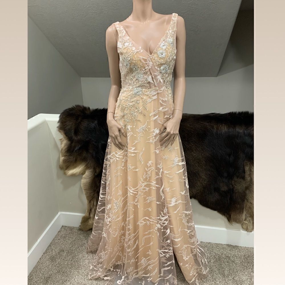 Custom Made Gorgeous Floral Lace Embroidered With Beads And Sequins Gown